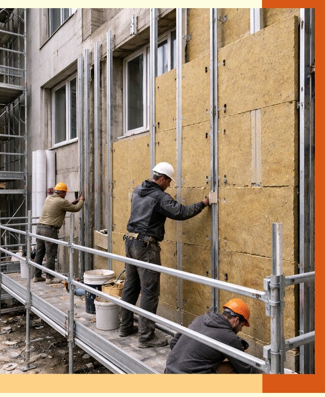 Утепление вентилируемого фасада в Сарапуле от 5781 руб/м2 — монтаж и утепление вентфасад | ТепломастерСрл