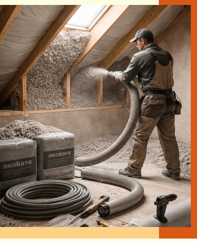 Утепление мансарды эковатой в Сарапуле от 2271 руб/м2 — монтаж, задувка, цена | ТепломастерСрл