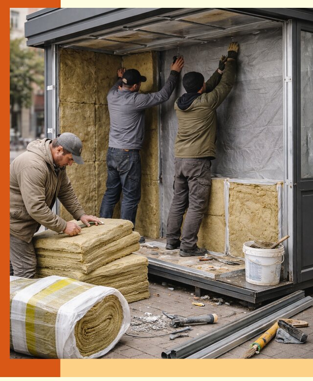 Утепление павильона шаурмы под ключ в Сарапуле