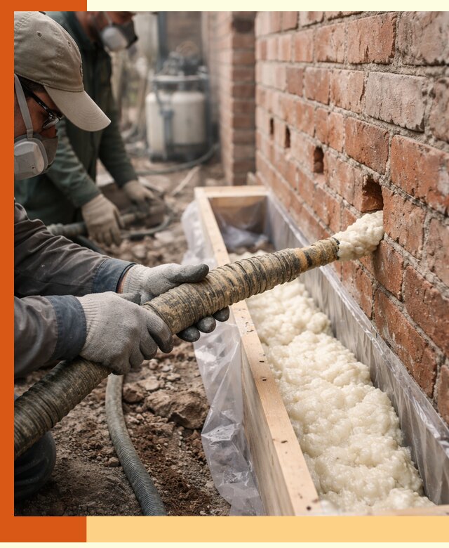 Заливка ППУ в пустоты кирпичной стены в Сарапуле