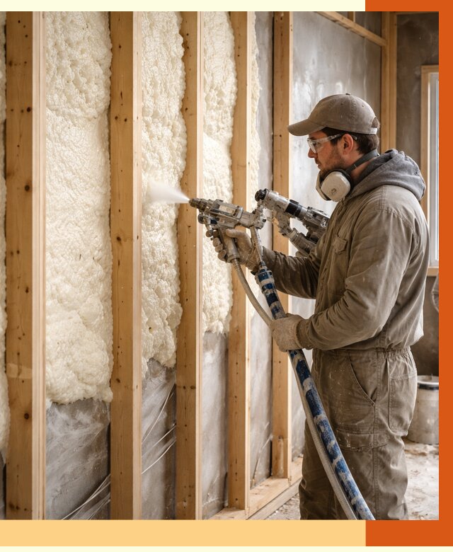 Утепление каркасной стены ППУ в Сарапуле от 4388 руб./м2 под ключ | ТепломастерСрл