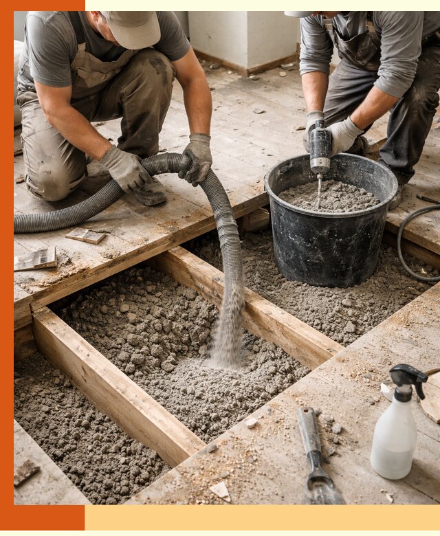 Заполнение пустот пола в Сарапуле полиуретаном и пенополистиролом