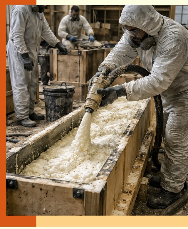 Заливка пенополиуретана в формы для утепления в Сарапуле