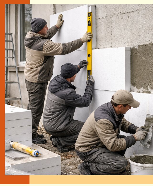 Утепление пенопластом наружных стен и фасадов в Сарапуле